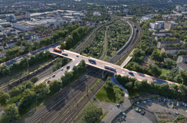 Der geplante Brückenneubau verbessert die Verkehrsverbindungen und berücksichtigt den zukünftigen Ausbau der Nordmainischen S-Bahn © optify GmbH